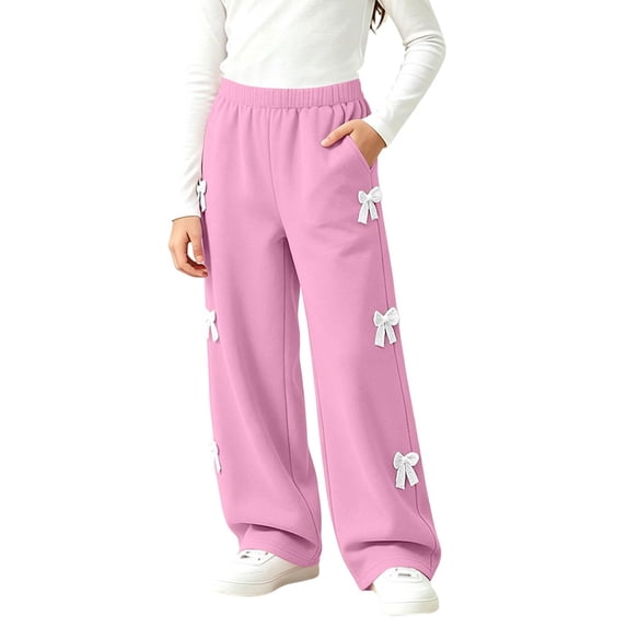 Wilark Girls Wide Leg Sweatpants with Bows Casual Fashion Baggy Elastic Waist Track Pants Pink 8