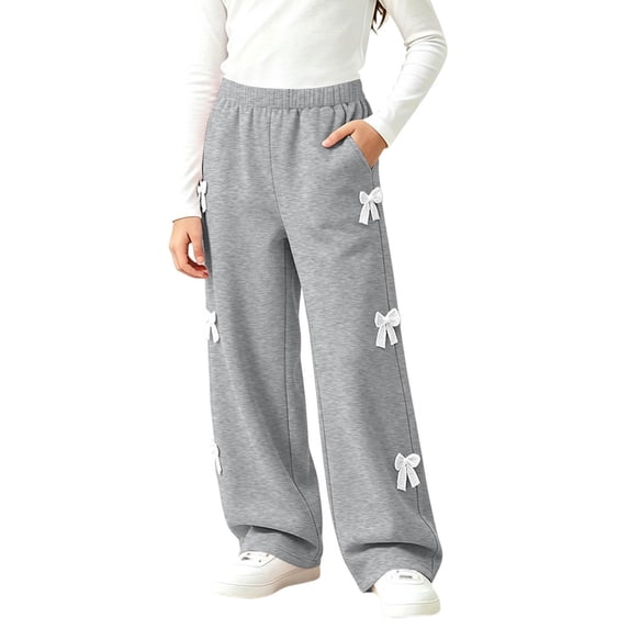 Wilark Girls Wide Leg Sweatpants with Bows Size 12, Fashion Baggy Elastic Waist Casual Track Pants Gray