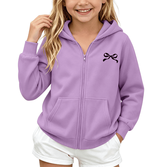 Wilark Girls Zip Up Hoodies Size 5-12, Cute Long Sleeve Casual Fleece Warm Kids Fall Sweatshirts Purple