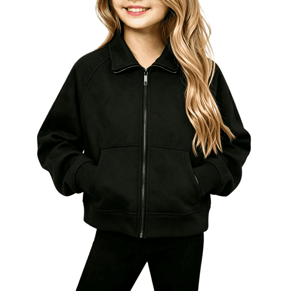 Wilark Girls Zip Up Sweatshirts Long Sleeve Collared Casual Fashion Kids Fall Jackets Black 12