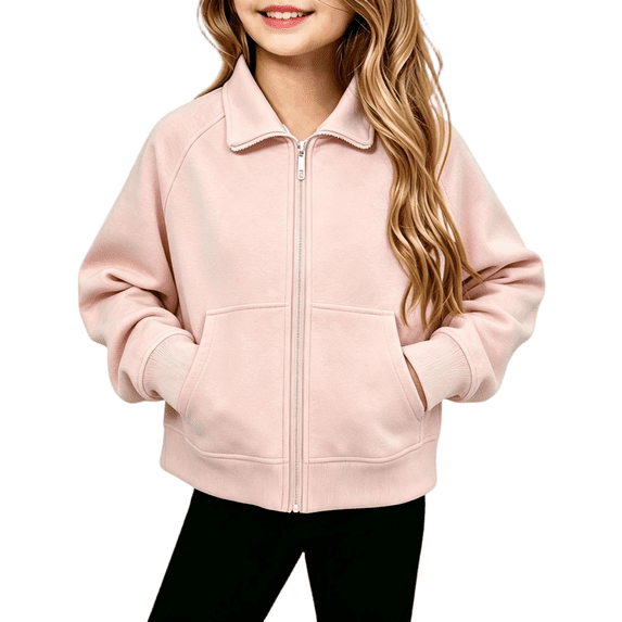 Wilark Girls Zip Up Sweatshirts Long Sleeve Fashion Collared Casual Kids Fall Jackets Pink 12