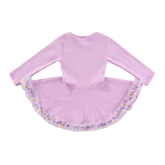 Wilark Toddler Girls Ballet Dress with Mesh Trim Cute Knitted Crew Neck Long Sleeve Party Dance Dress Purple 1 T