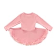 thumbnail image 1 of Wilark Toddler Girls Ballet Dress with Mesh Trim Size 4 T, Knitted Cute Long Sleeve Crew Neck Party Dance Dress Pink, 1 of 6