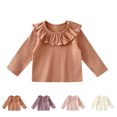 thumbnail image 1 of Wilark Toddler Girls Cotton T Shirts with Ruffle Neck Cute Long Sleeve Pullover Casual Kids Fall Tops Brown 3T, 1 of 7