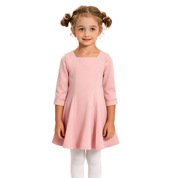 Wilark Toddler Girls Dress Knitting Cotton Casual Square Neck Long Sleeve Fall A Line Dress Pink 5
