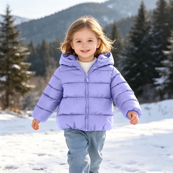 Wilark Toddler Girls Hooded Coats with Pockets Long Sleeve Thickened Cute Casual Winter Quilted Jacket Purple 3