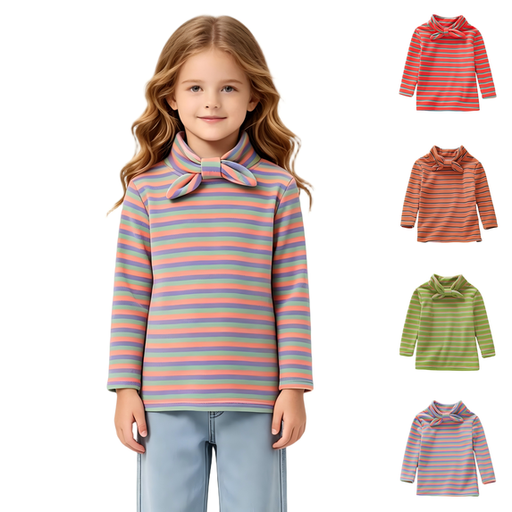 Wilark Toddler Girls Long Sleeve T Shirts Knitted Casual Warm High Neck Striped Kids Fall Winter Pullover Purple 4T