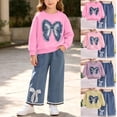 thumbnail image 1 of Wilark Toddler Girls Outfit Sets with Bow Long Sleeve Casual Sweatshirt and Jeans Cute Kids Fall Clothes Hot Pink 3, 1 of 7