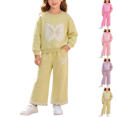 thumbnail image 1 of Wilark Toddler Girls Outfit Sets with Butterfly 2 Piece Long Sleeve Cute Casual Sweatshirt and Sweatpants Kids Fall Clothes Yellow 5, 1 of 9