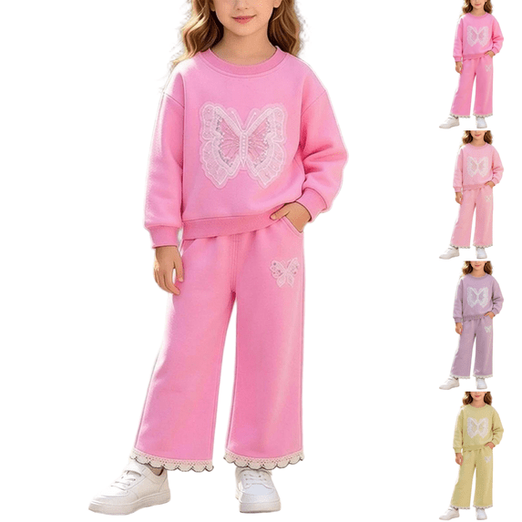 Wilark Toddler Girls Outfit Sets with Butterfly Sweatshirt and Sweatpants 2 Piece Cute Casual Long Sleeve Kids Fall Clothes Hot Pink 3