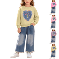 thumbnail image 1 of Wilark Toddler Girls Outfit Sets with Heart Sweatshirt and Jeans Cute Casual Long Sleeve 2 Piece Kids Fall Clothes Yellow 4, 1 of 7