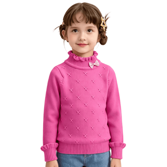 Wilark Toddler Girls Sweaters Long Sleeve Cute Ruffle Mock Neck Casual Fall Knitted Tops Hot Pink 3 T