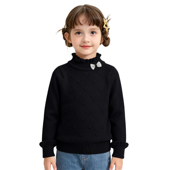 Wilark Toddler Girls Sweaters Ruffle Mock Neck Casual Long Sleeve Cute Fall Knitted Tops Black 4 T