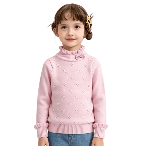 Wilark Toddler Girls Sweaters Size 6, Ruffle Mock Neck Casual Long Sleeve Cute Fall Knitted Tops Pink
