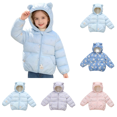 thumbnail image 1 of Wilark Toddler Girls Winter Warm Puffer Jackets with Pockets Relaxed Fit Long SLeeve Hooded Lamb Print Casual Cute Lightweight Coats Light Blue 1, 1 of 9