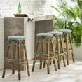 thumbnail image 1 of Wilbur Aluminum and Wicker Outdoor 29.5 Inch Barstools, Set of 4, Light Teal, White, and Bamboo Finish, 1 of 7