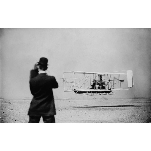 Wilbur Wright 1867-1912 Takes Off For A Flight Over New York Harbor On Sept. 29 1909. Wilber Made Three Flights Including A 20 Mile Round Trip From Governors Island To Grant'S Tomb Besting His Rival