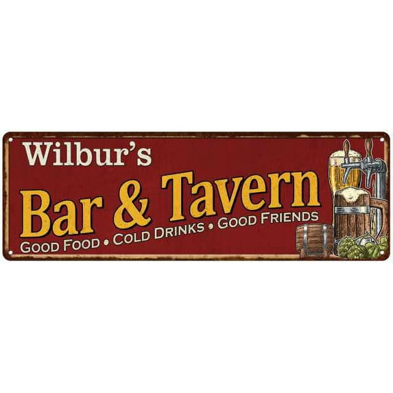 Wilbur's Bar and Tavern Red Chic Sign Man Cave Decor Gift 8x24 108240002364