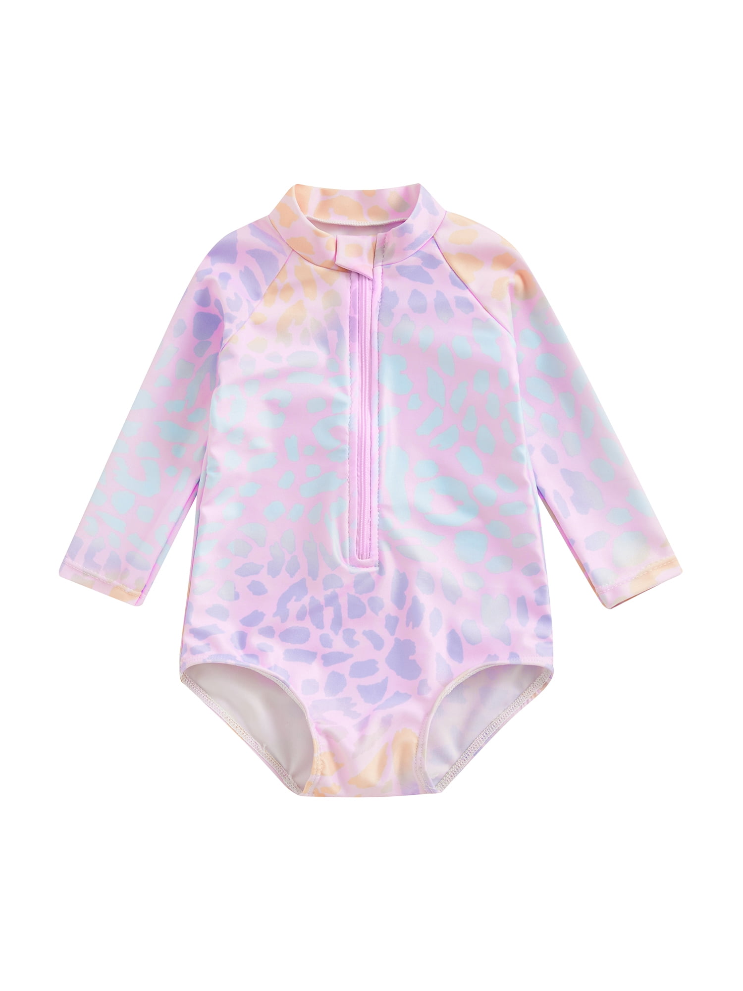Wilcliar Baby Girl Swimsuits Printing Zipper Rash Guard Ruffle Long Sleeve Bathing Suit Infant