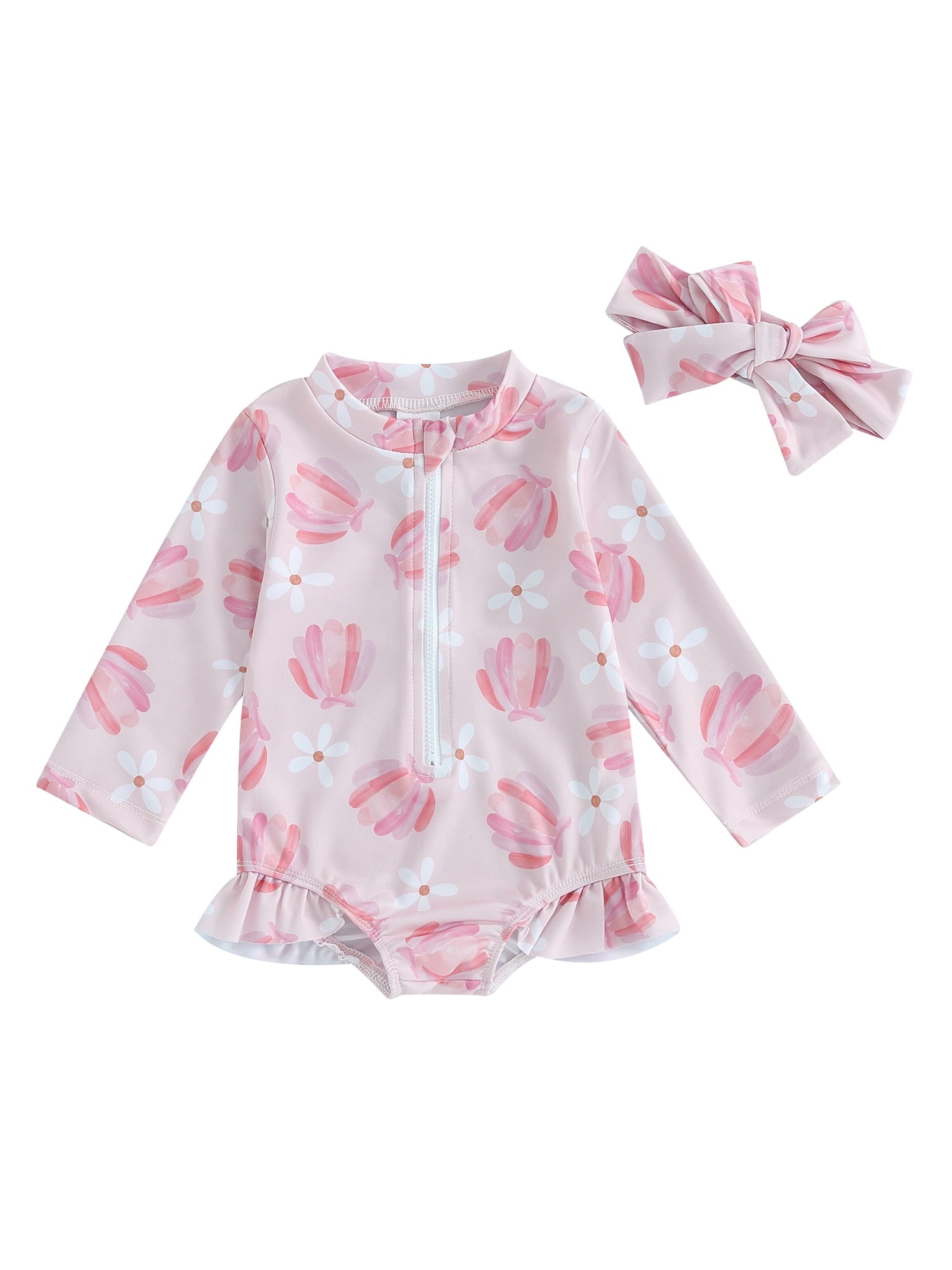 Wilcliar Infant Baby Girl OnePiece Swimsuit 0 6 12 18 24 Months Long Sleeve Rash Guard Bathing