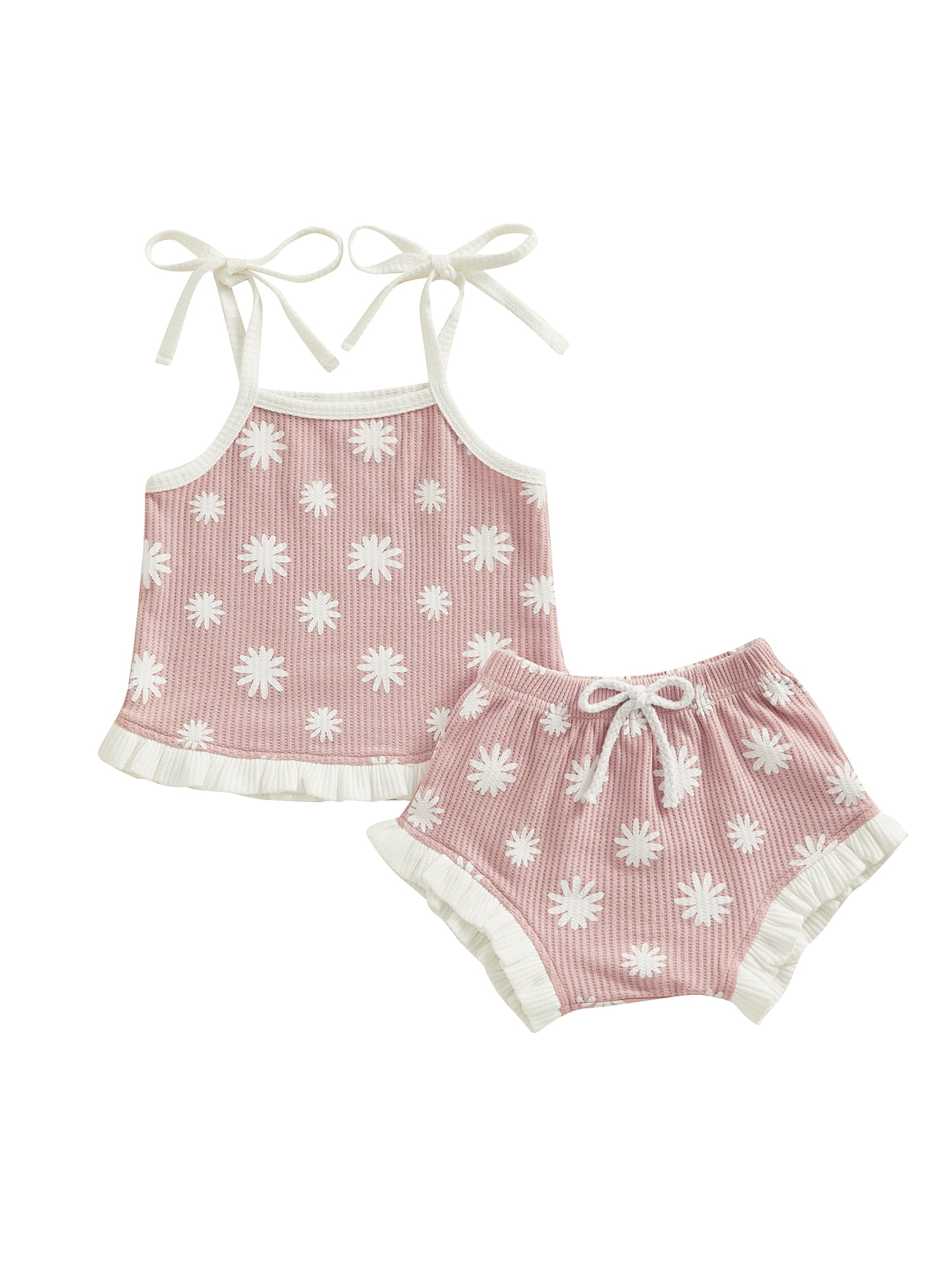 Wilcliar Infant Baby Girl Ribbed Set Square Neck Sleeveless Pleated Hem