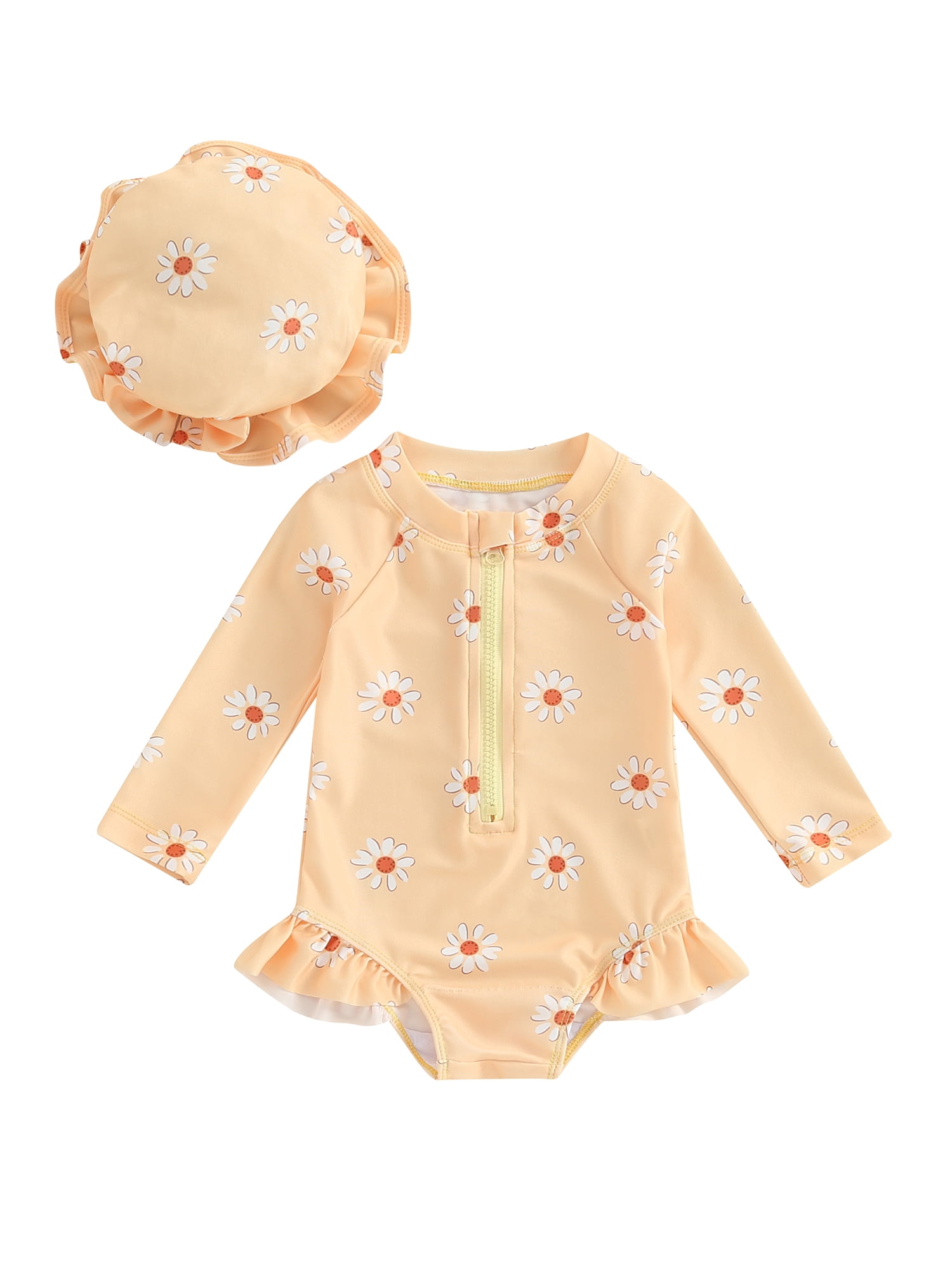 Wilcliar Toddler Baby Girls Swimsuit Long Sleeve Floral Zipped Bikini