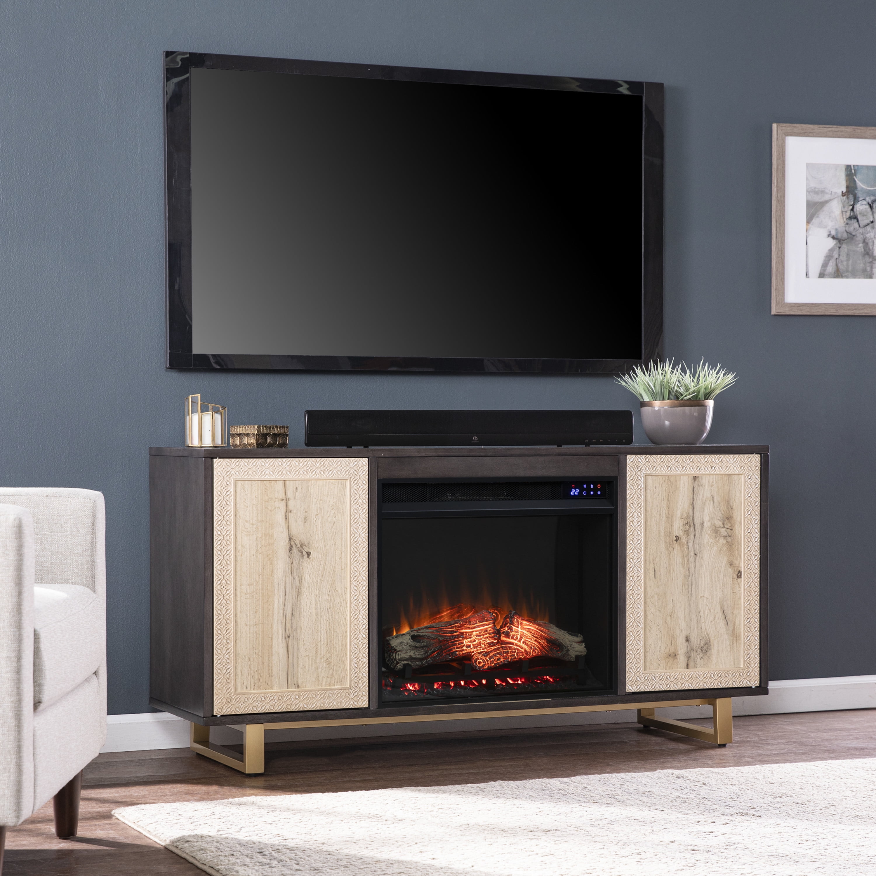 Wilcola Electric Media Fireplace with Carved Details