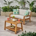 thumbnail image 1 of Wilcox Outdoor Acacia Wood Loveseat and Coffee Table Set with Cushions, Teak, Silver Sunbrella, 1 of 12