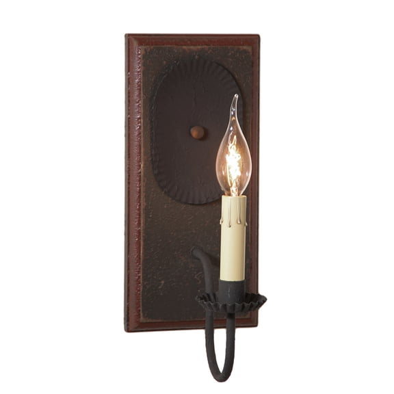 Irvins Country Tinware Wilcrest Wall Sconce In Espresso with Salem Brick Stripes 12 inches