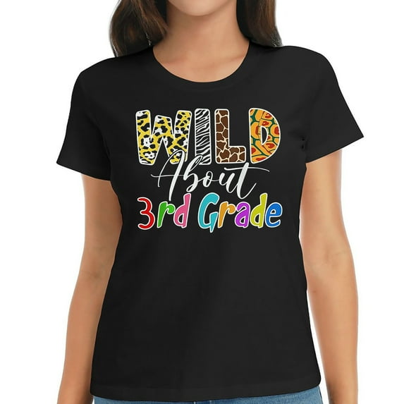 Wild About 3Rd Grade Leopard Print School For Teac Breathable and Trendy Women's Graphic Tee: Short Sleeve Top for Any Occasions