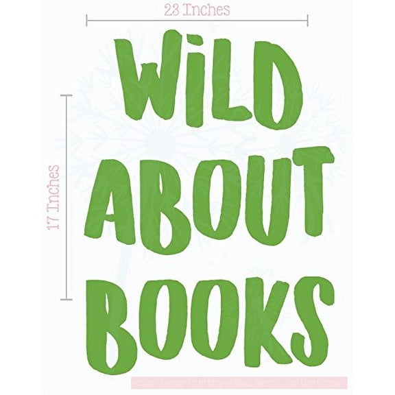Wild About Books School Vinyl Lettering Art Wall Sticker Decals Classroom Decor Quote 17x23-Inch Lime Green