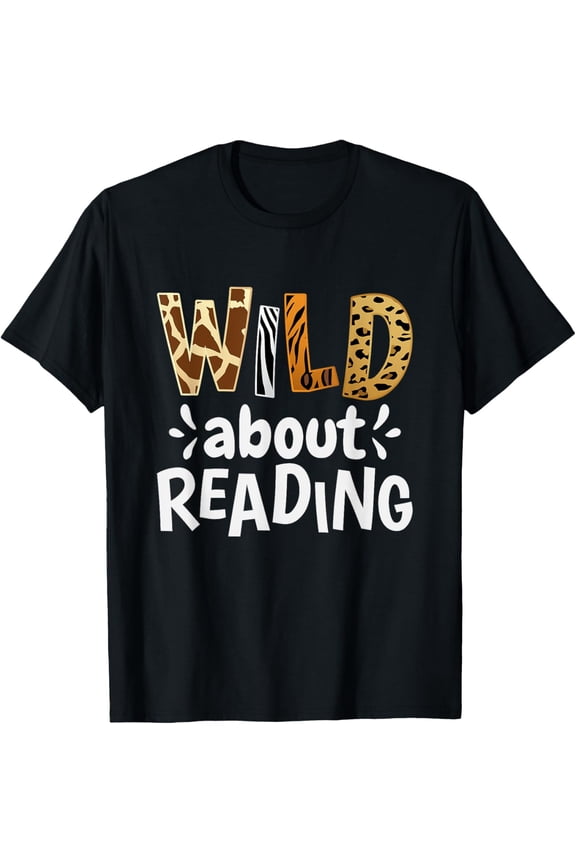 Wild About Reading, Reading Books And Bookworm Library Day T-ShirtMen's and women's gift, black and white T-shirt, size: Extra large S-4XL