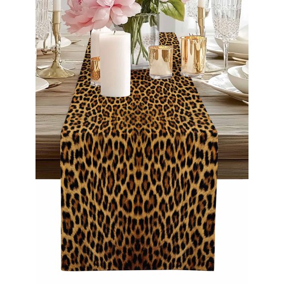Wild Abstract Leopard Skin Table Runner-60 Inch Long Animal Leather Texture Table Runners Linen Burlap Tablerunner for Kitchen Dining Room Holiday Party