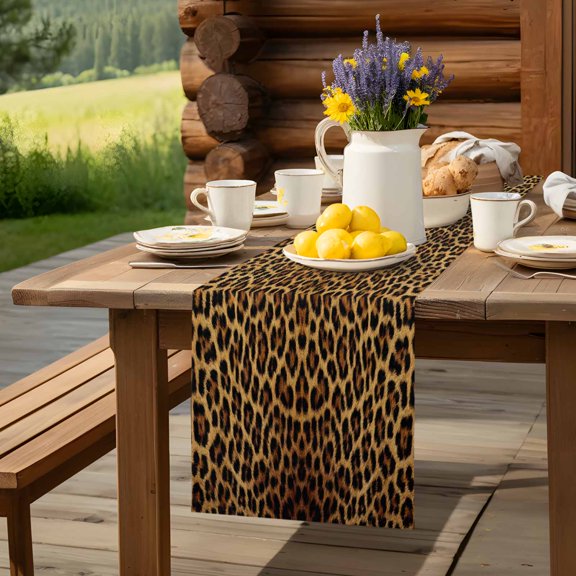 Wild Abstract Leopard Skin Table Runner 70 Inch Long Animal Leather Texture Table Runners Linen Burlap Tablerunner for Kitchen Dining Room Holiday Party