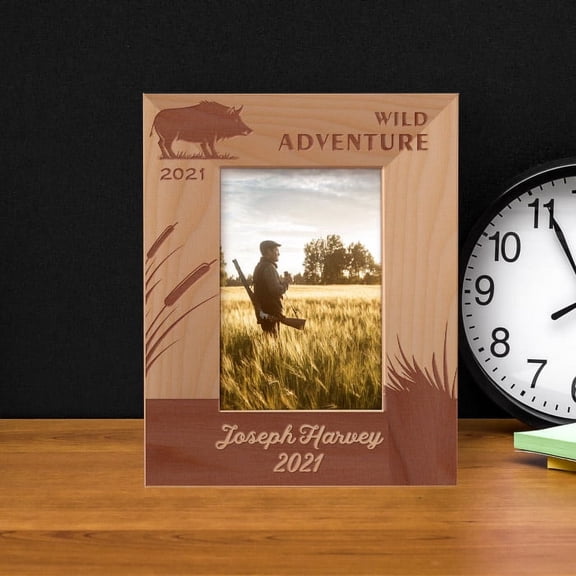 Wild Adventure Personalized Wooden Frame 3 1/2" x 5" Brown (Vertical)