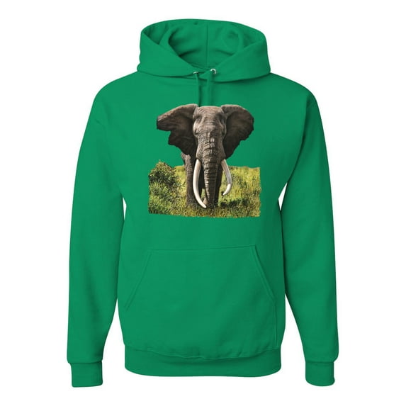 Wild African Forest Elephant Nature Fashion Graphic Hoodie Sweatshirt, Kelly, Large