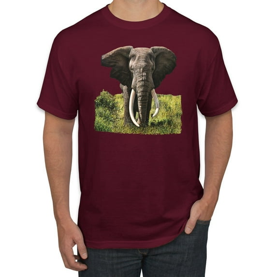 Wild African Forest Elephant Nature Fashion Graphic T-Shirt, Maroon, X-Large
