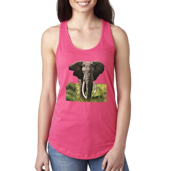 Wild African Forest Elephant Nature Fashion Ladies Racerback Tank Top, Hot Pink, Small