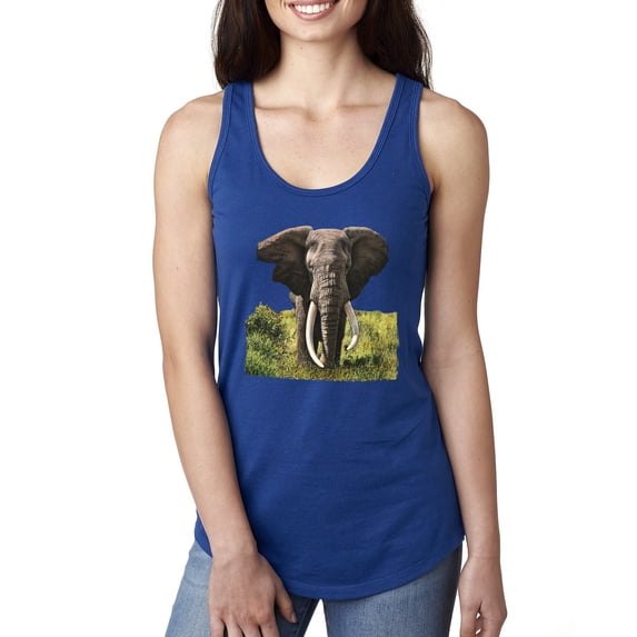 Wild African Forest Elephant Nature Fashion Ladies Racerback Tank Top, Royal, Medium