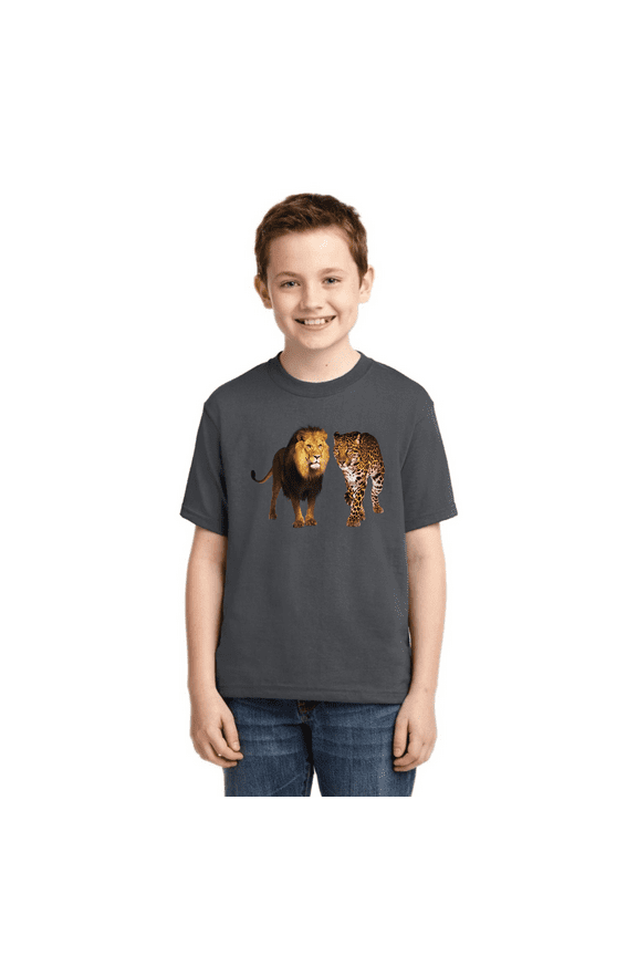 Wild African Lion and Cheetah Animal Lover Boys Graphic Youth T-Shirt