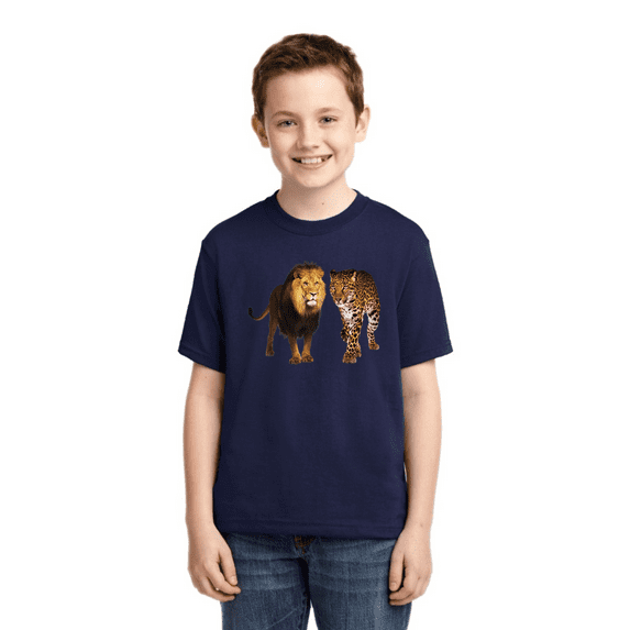 Wild African Lion and Cheetah Animal Lover Boys Graphic Youth T-Shirt