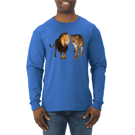 Wild African Lion and Cheetah Animal Lover Mens Long Sleeve Shirt