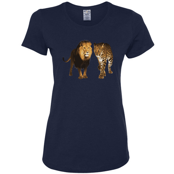 Wild African Lion and Cheetah Animal Lover Womens Graphic T-Shirt