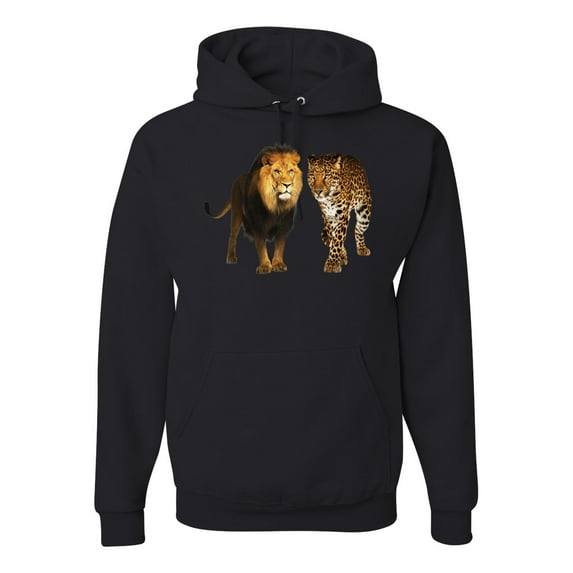 Wild African Lion and Cheetah Fashion Graphic Hoodie Sweatshirt, Black, Small