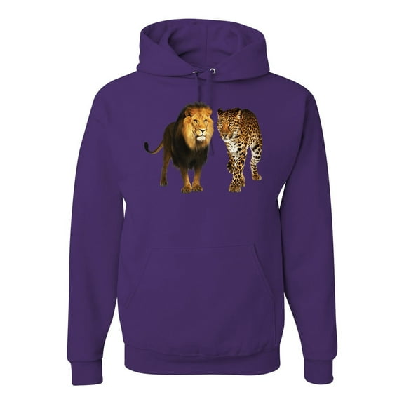 Wild African Lion and Cheetah Fashion Graphic Hoodie Sweatshirt, Purple, Small