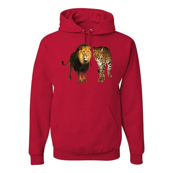 Wild African Lion and Cheetah Fashion Graphic Hoodie Sweatshirt, Red, Large
