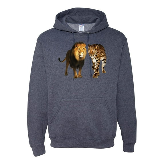 Wild African Lion and Cheetah Fashion Graphic Hoodie Sweatshirt, Vintage Heather Navy, 2XL