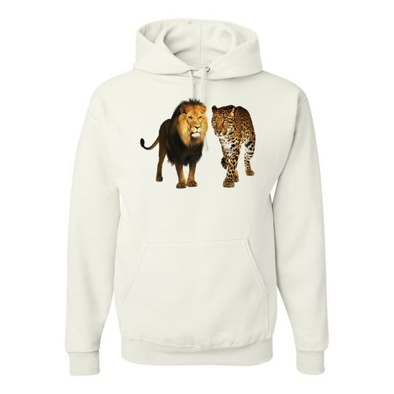 Wild African Lion and Cheetah Fashion Graphic Hoodie Sweatshirt, White, X-Large