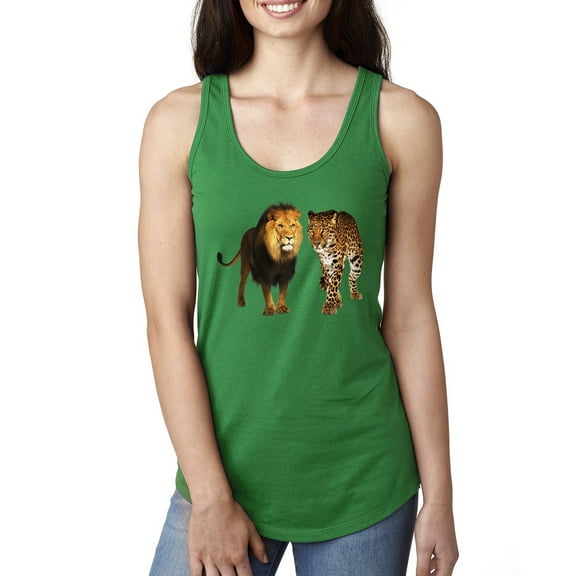 Wild African Lion and Cheetah Fashion Ladies Racerback Tank Top, Kelly, X-Large