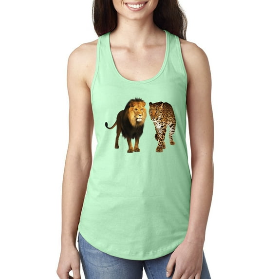Wild African Lion and Cheetah Fashion Ladies Racerback Tank Top, Mint, Medium